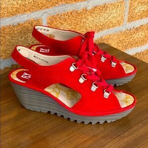 Fly London Ylfa Scarlet Red Leather Laced shoes 8